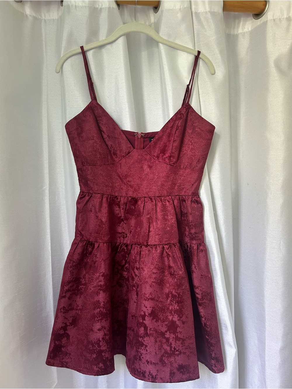 Blue Blush Burgundy Velvet-Look Spaghetti Strap Dress